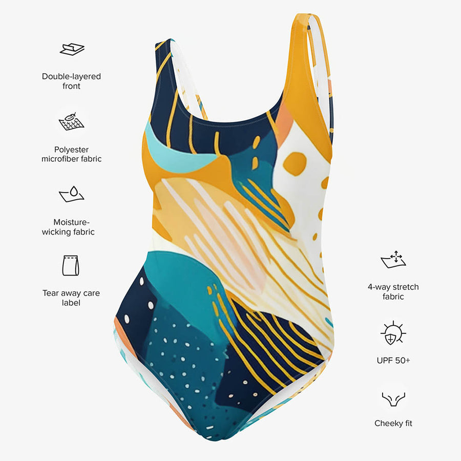 One-Piece Printed Swimsuit "Seascape" Turquoise/Blue/Yellow