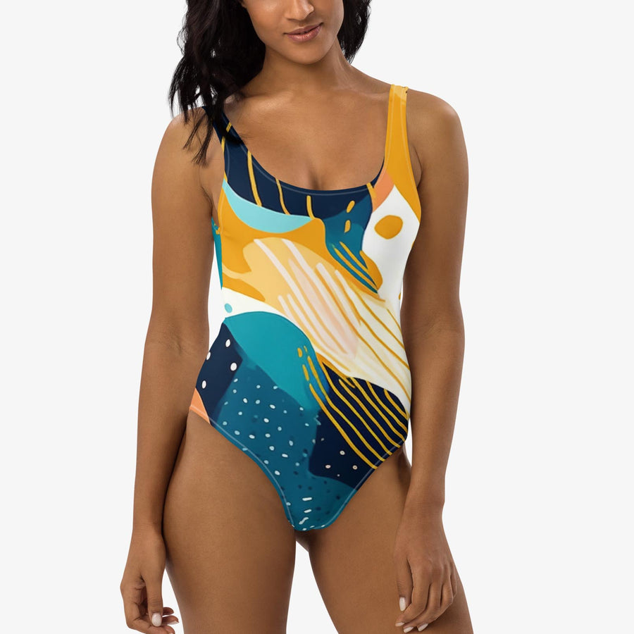 One-Piece Printed Swimsuit "Seascape" Turquoise/Blue/Yellow