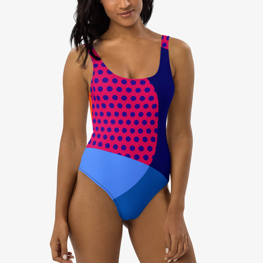 One-Piece Printed Swimsuit "Polkalicious" Red/Yellow/Blue