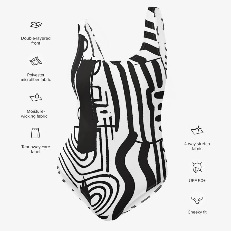 One-Piece Printed Swimsuit "Black and Wow" Black White