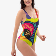 WAREHOUSE One-Piece Printed Swimsuit "Funky Batik" Green/Blue/Magenta