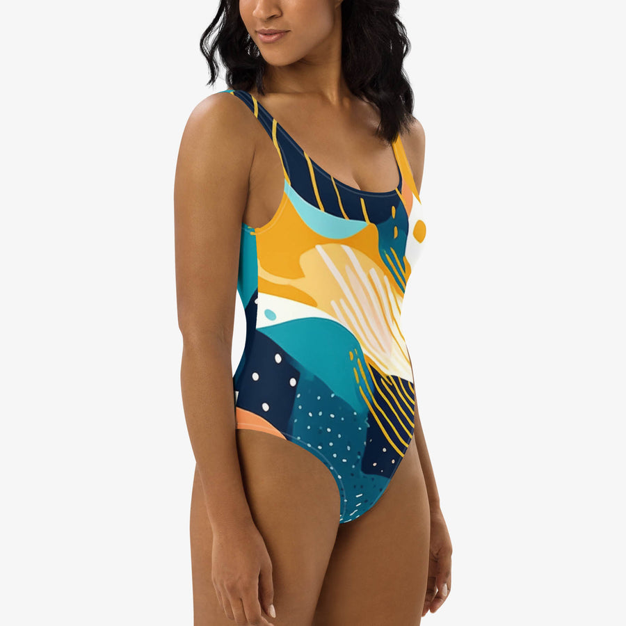 One-Piece Printed Swimsuit "Seascape" Turquoise/Blue/Yellow