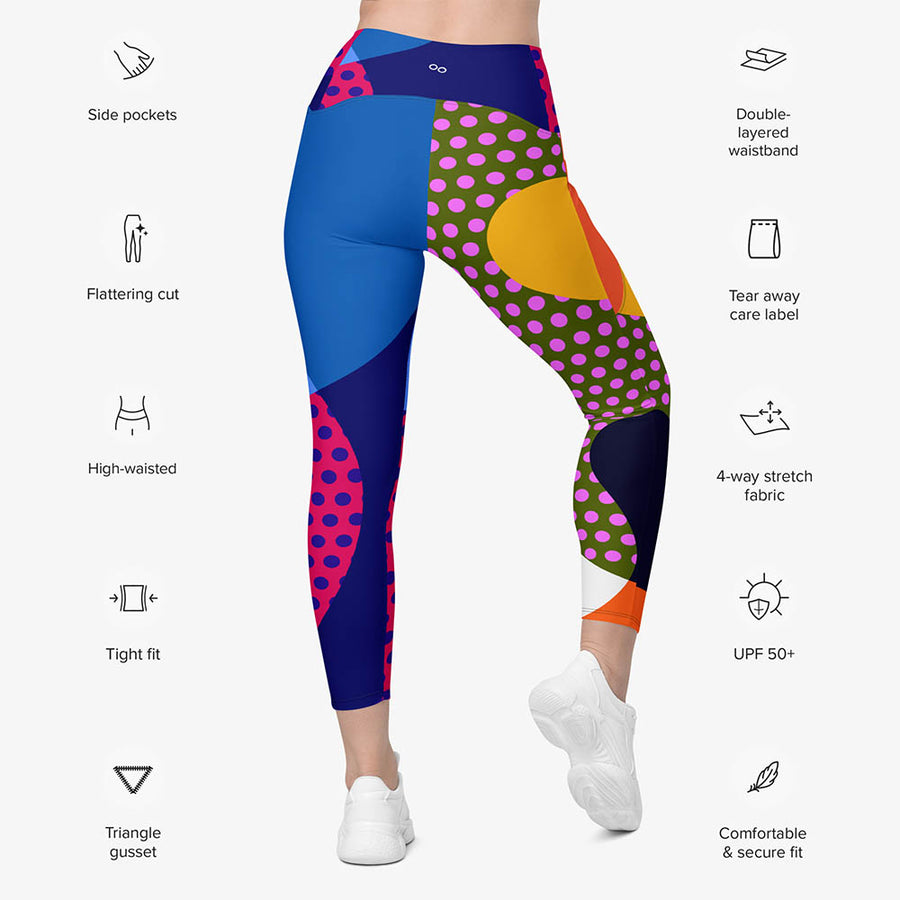 Recycled Printed Leggings "Polkalicious" Red/Yellow/Blue with Pockets