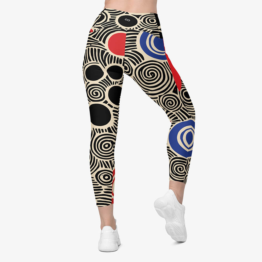 Recycled Printed Leggings "Vertigo" Black/Blue/Red with Pockets