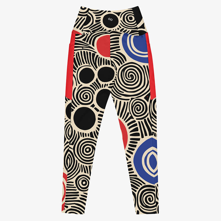 Recycled Printed Leggings "Vertigo" Black/Blue/Red with Pockets