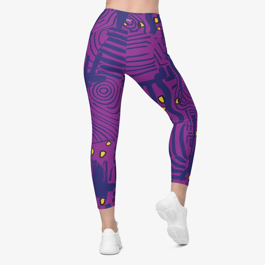 Recycled Printed Leggings "Electric Maze" Purple/Yellow with pockets