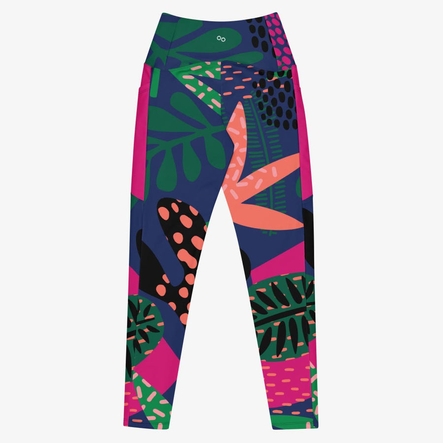 Recycled Floral Leggings "Floral Funk" (Blue, Green, Coral) with pockets