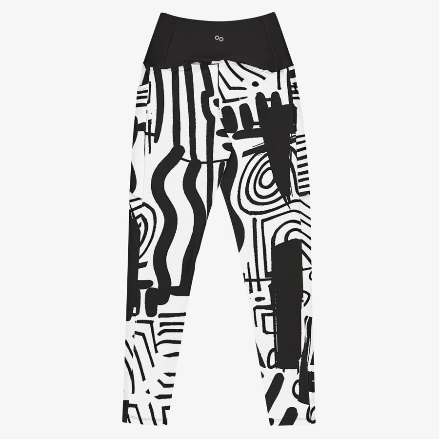 Recycled Printed Leggings "Black and Wow" Black/White with pockets