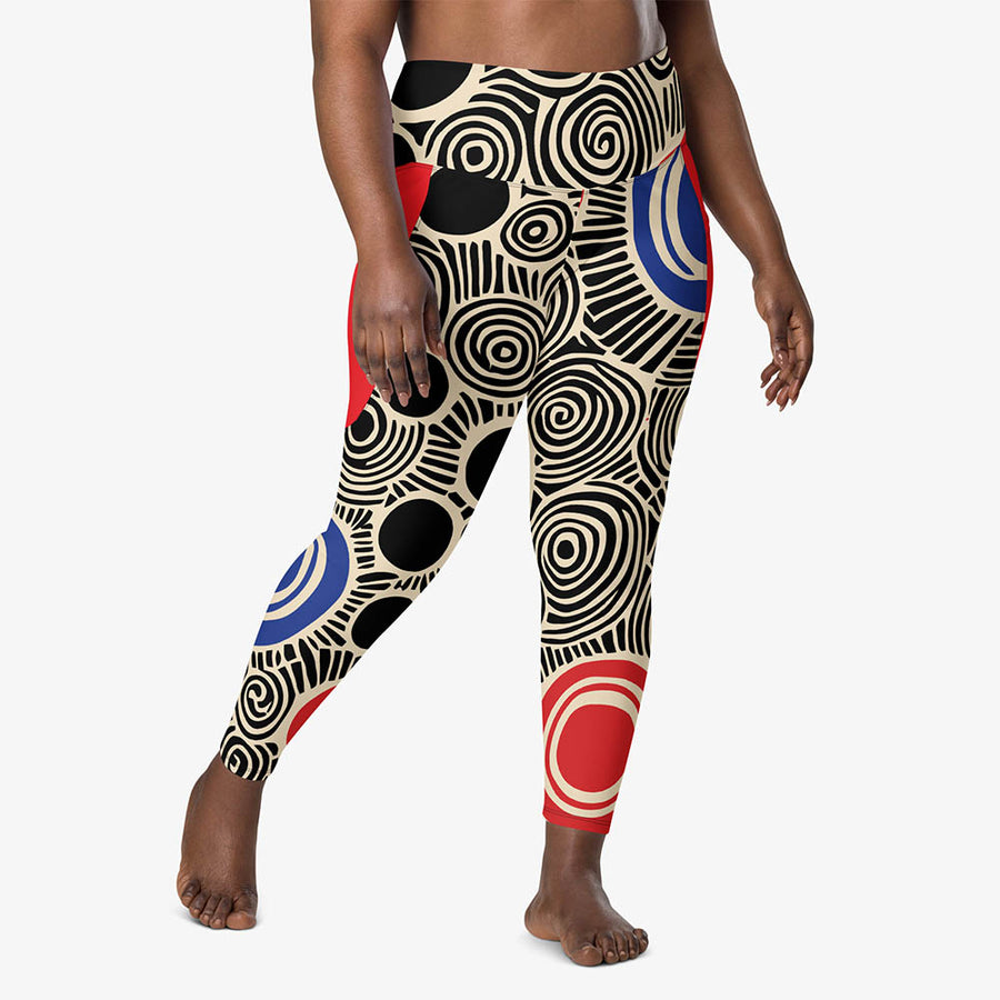 Recycled Printed Leggings "Vertigo" Black/Blue/Red with Pockets