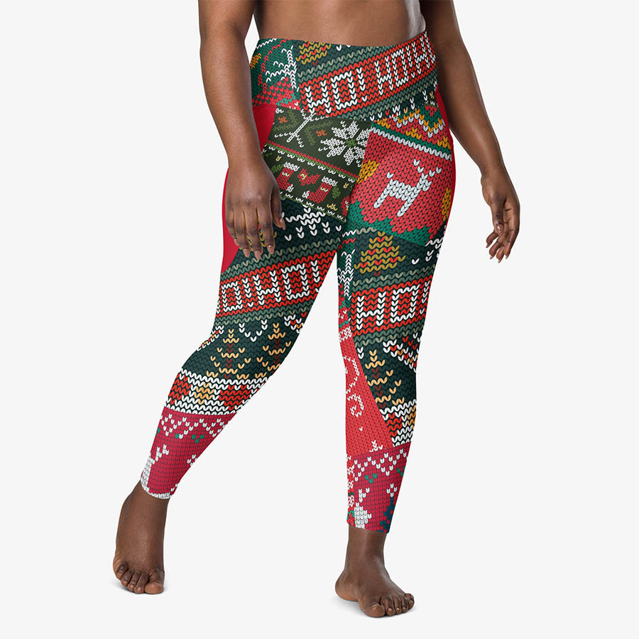 Recycled Printed Leggings "Oh! Oh! Oh!" Red/Green with pockets