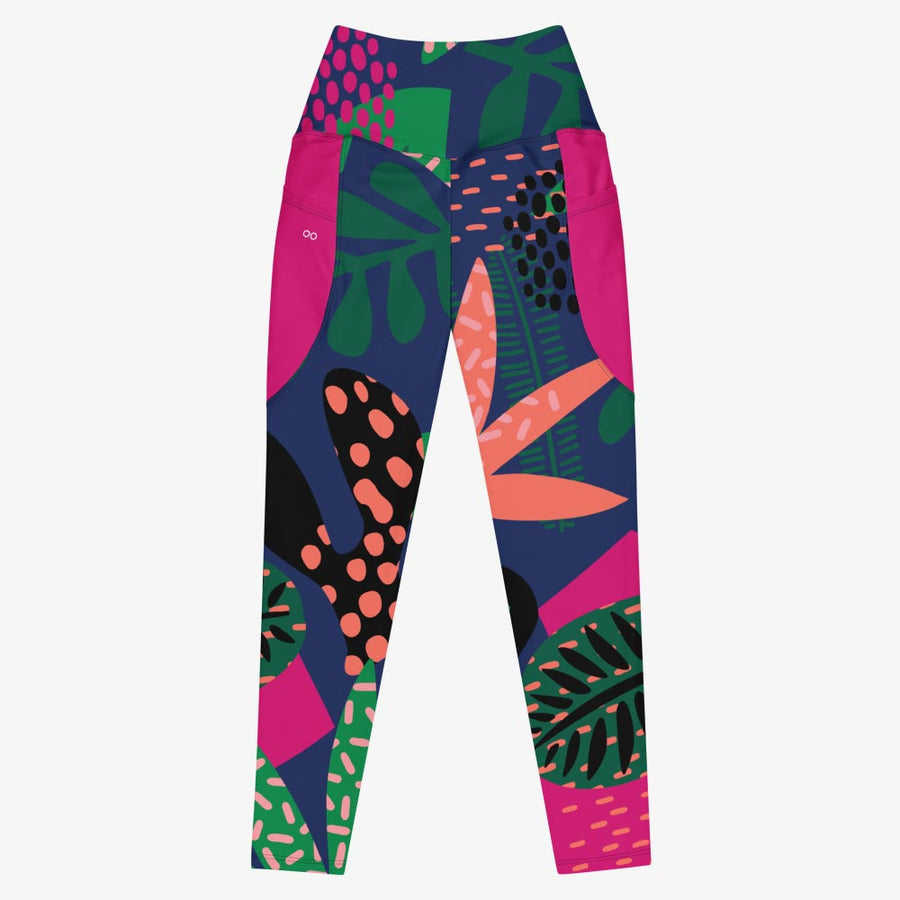 Recycled Floral Leggings "Floral Funk" (Blue, Green, Coral) with pockets