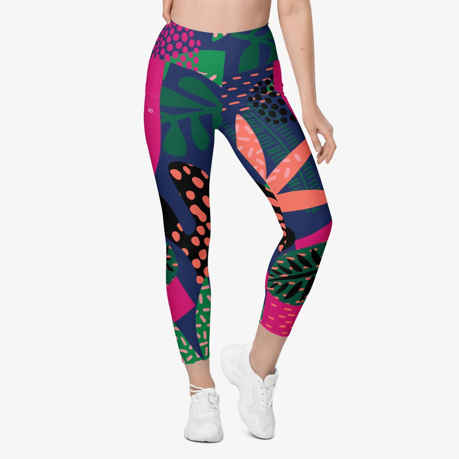 Recycled Floral Leggings "Floral Funk" (Blue, Green, Coral) with pockets