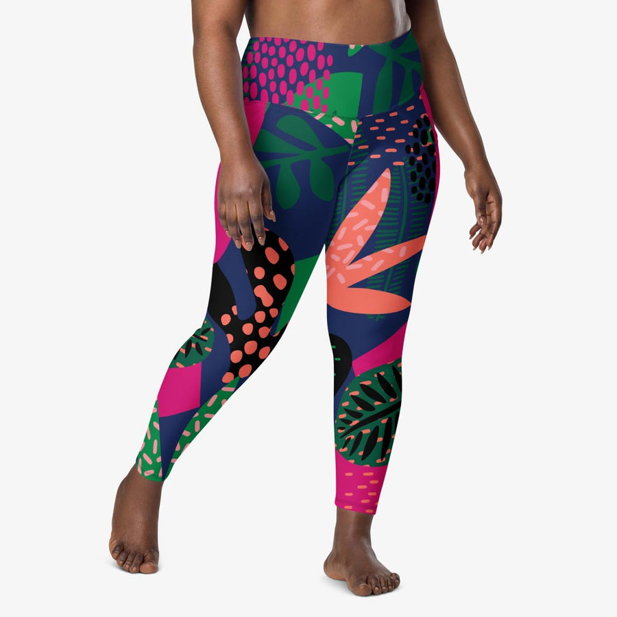 Recycled Floral Leggings "Floral Funk" (Blue, Green, Coral) with pockets