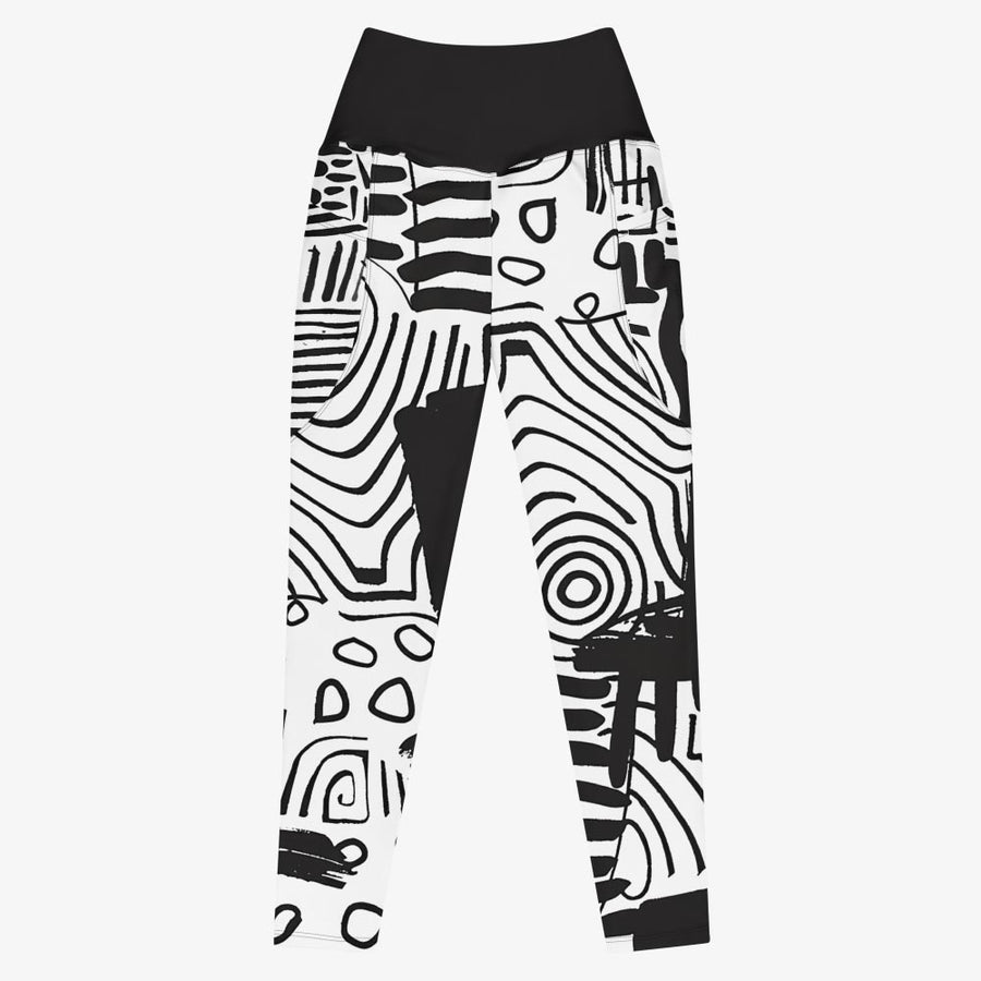Recycled Printed Leggings "Black and Wow" Black/White with pockets