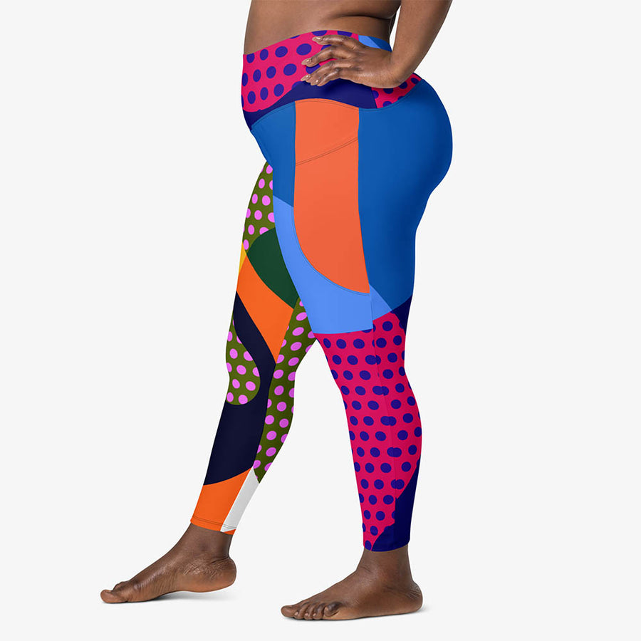 Recycled Printed Leggings "Polkalicious" Red/Yellow/Blue with Pockets