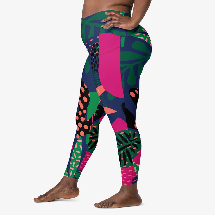 Recycled Floral Leggings "Floral Funk" (Blue, Green, Coral) with pockets