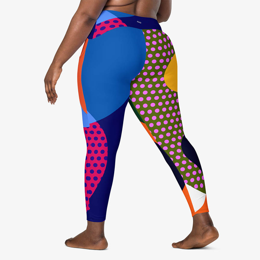 Recycled Printed Leggings "Polkalicious" Red/Yellow/Blue with Pockets