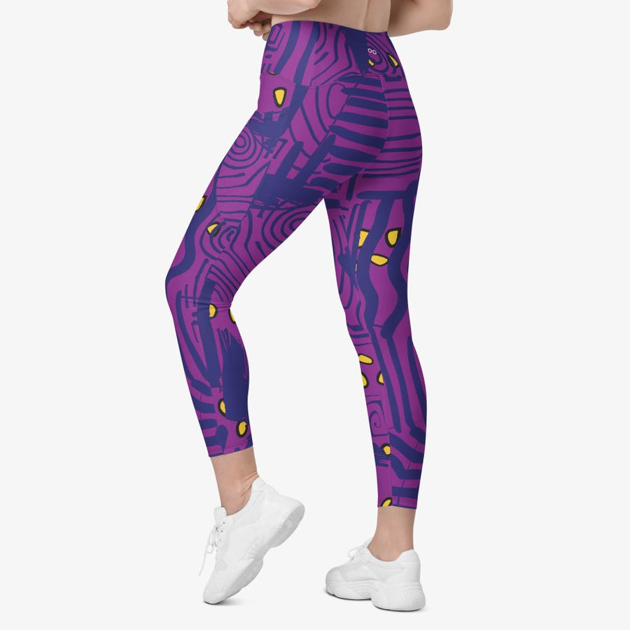 Recycled Printed Leggings "Electric Maze" Purple/Yellow with pockets