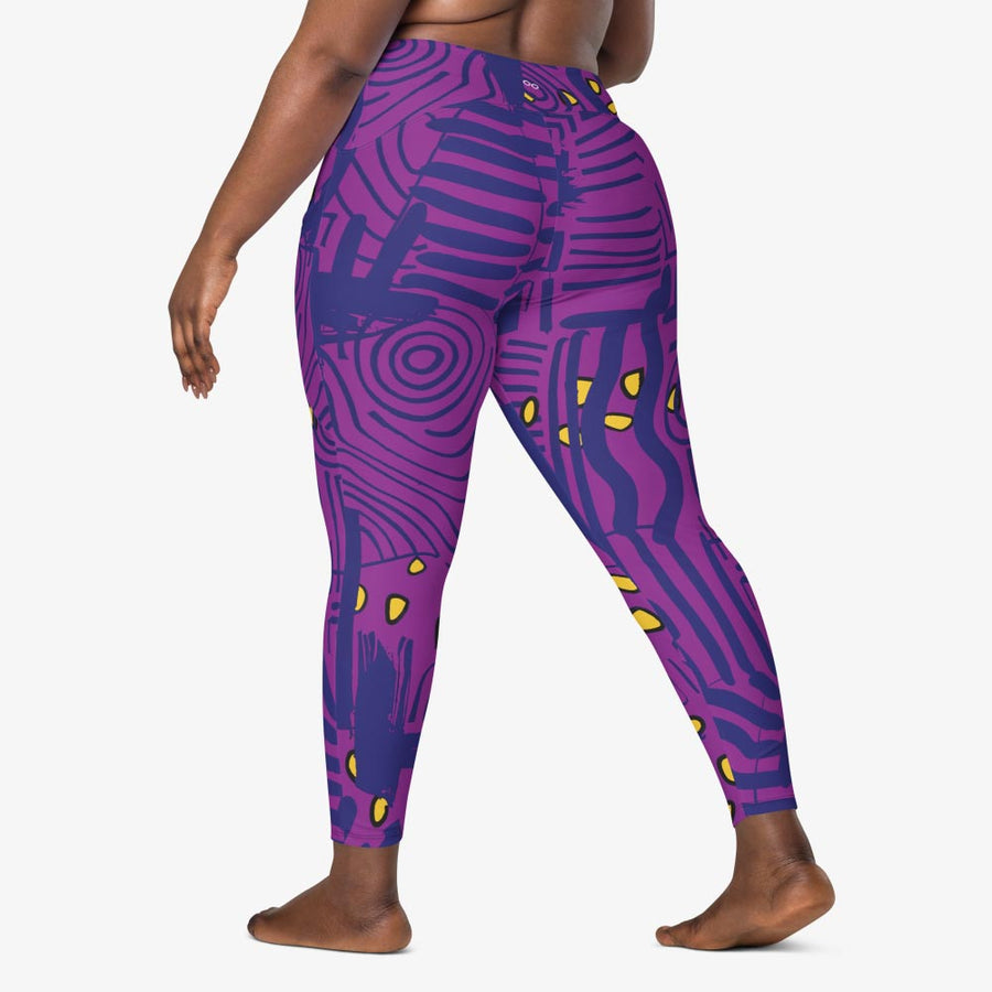 Recycled Printed Leggings "Electric Maze" Purple/Yellow with pockets