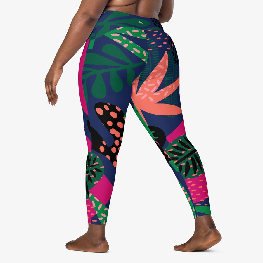 Recycled Floral Leggings "Floral Funk" (Blue, Green, Coral) with pockets