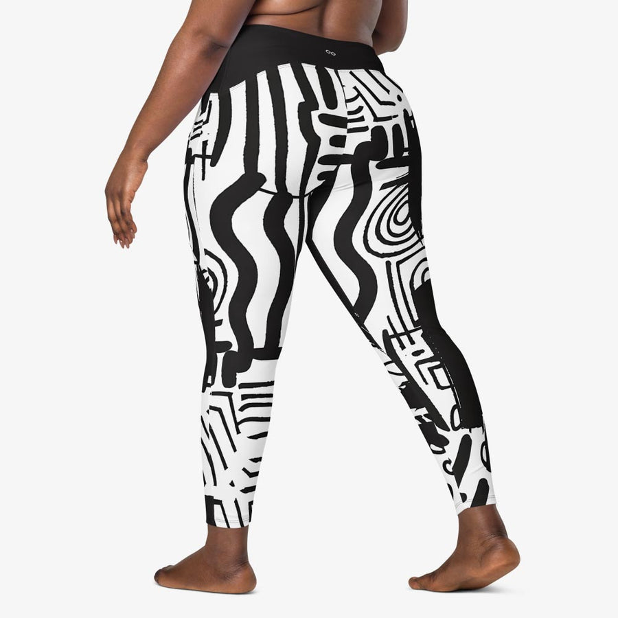 Recycled Printed Leggings "Black and Wow" Black/White with pockets