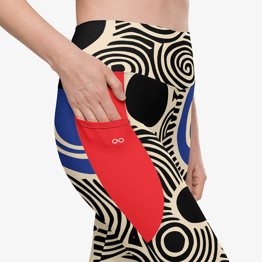 Recycled Printed Leggings "Vertigo" Black/Blue/Red with Pockets