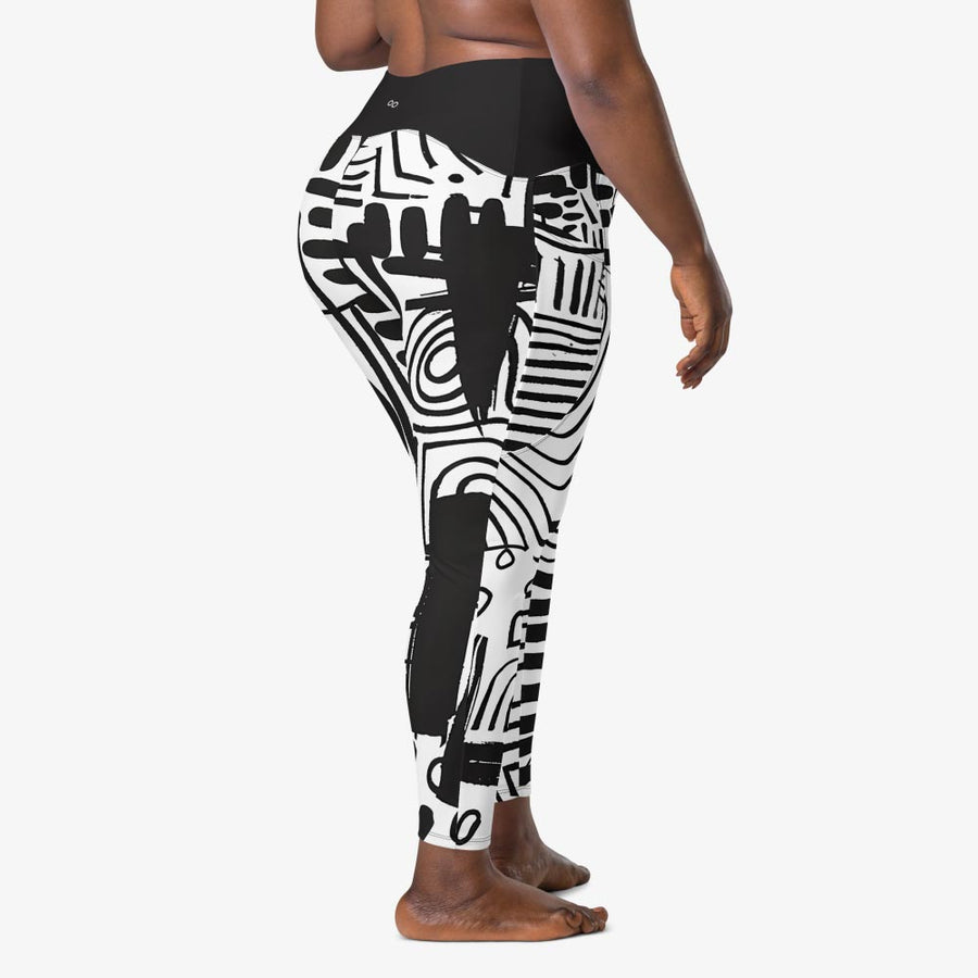 Recycled Printed Leggings "Black and Wow" Black/White with pockets