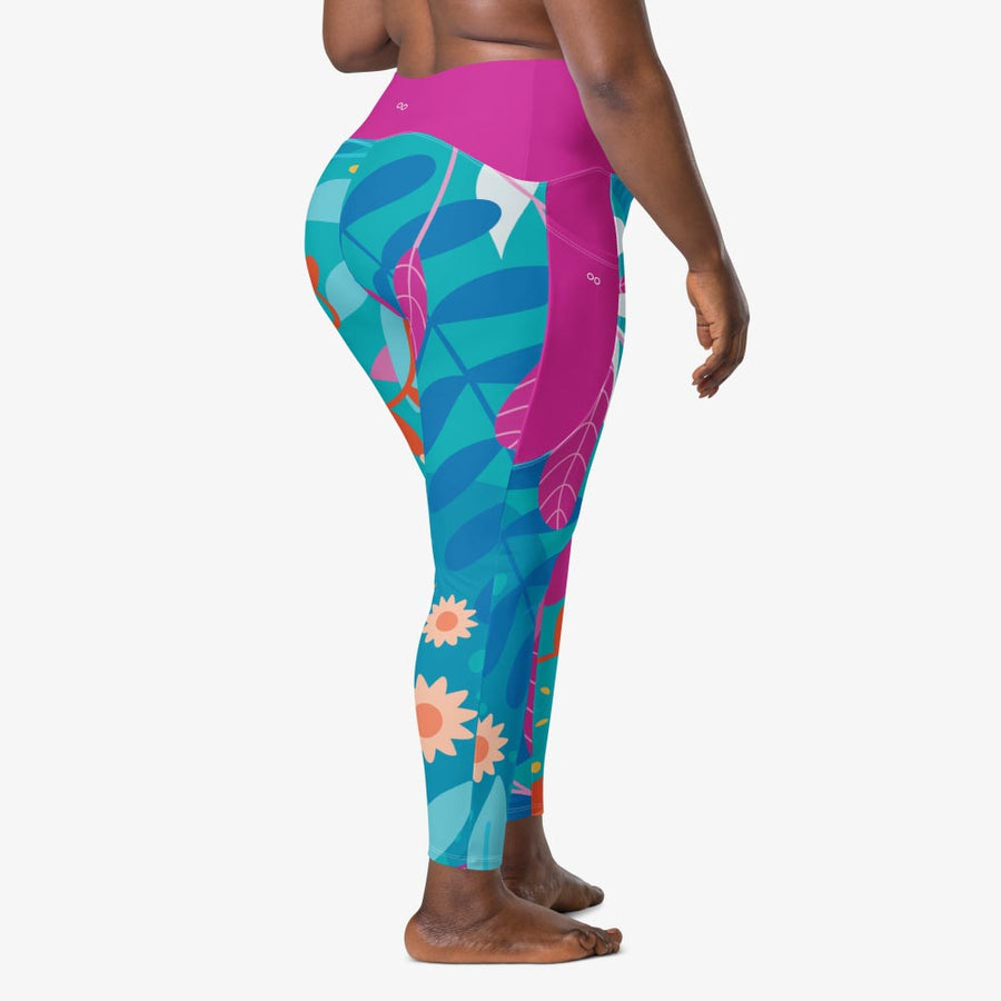 Recycled Leggings with Pockets "Petal Party" Turquoise/Fuchsia