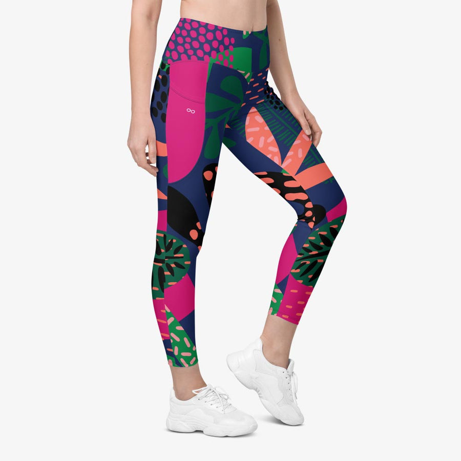 Recycled Floral Leggings "Floral Funk" (Blue, Green, Coral) with pockets