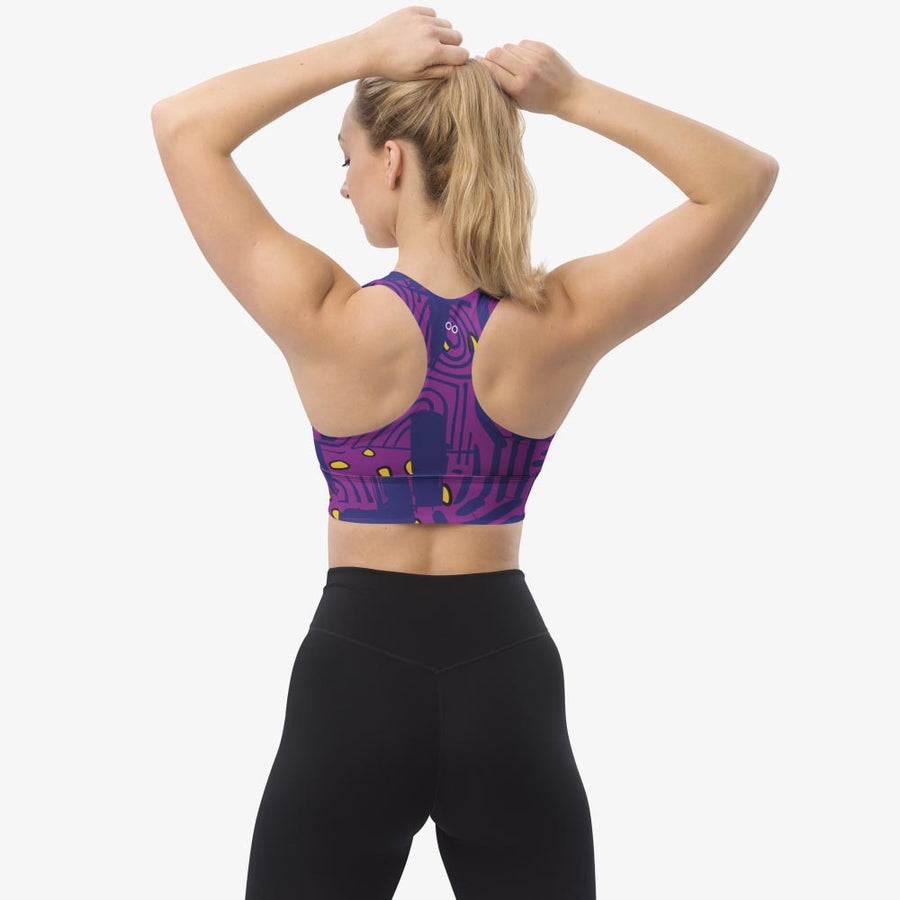 Recycled High Impact Bra "Electric Maze" Purple/Yellow