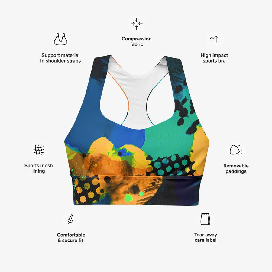 Recycled High Impact Bra "Wild Canvas" Blue/Yellow