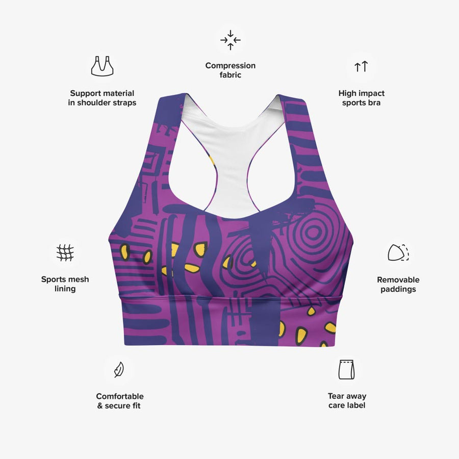 Recycled High Impact Bra "Electric Maze" Purple/Yellow