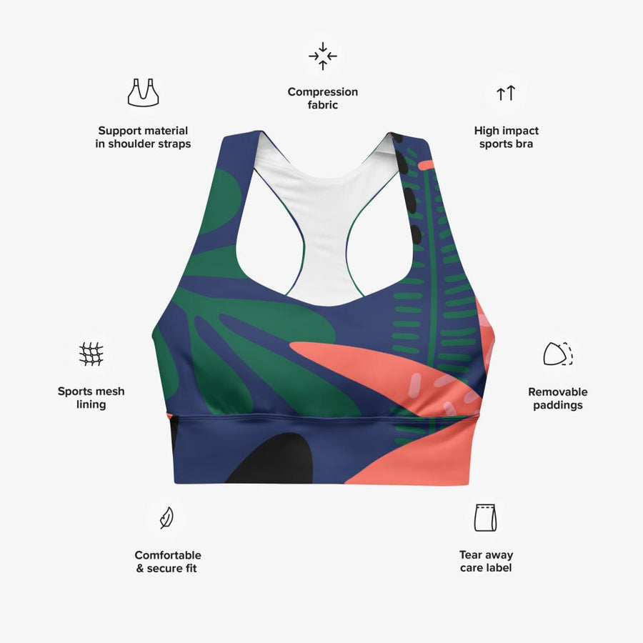 Recycled High Impact Sports Bras "Floral Funk" (Blue, Green, Coral)