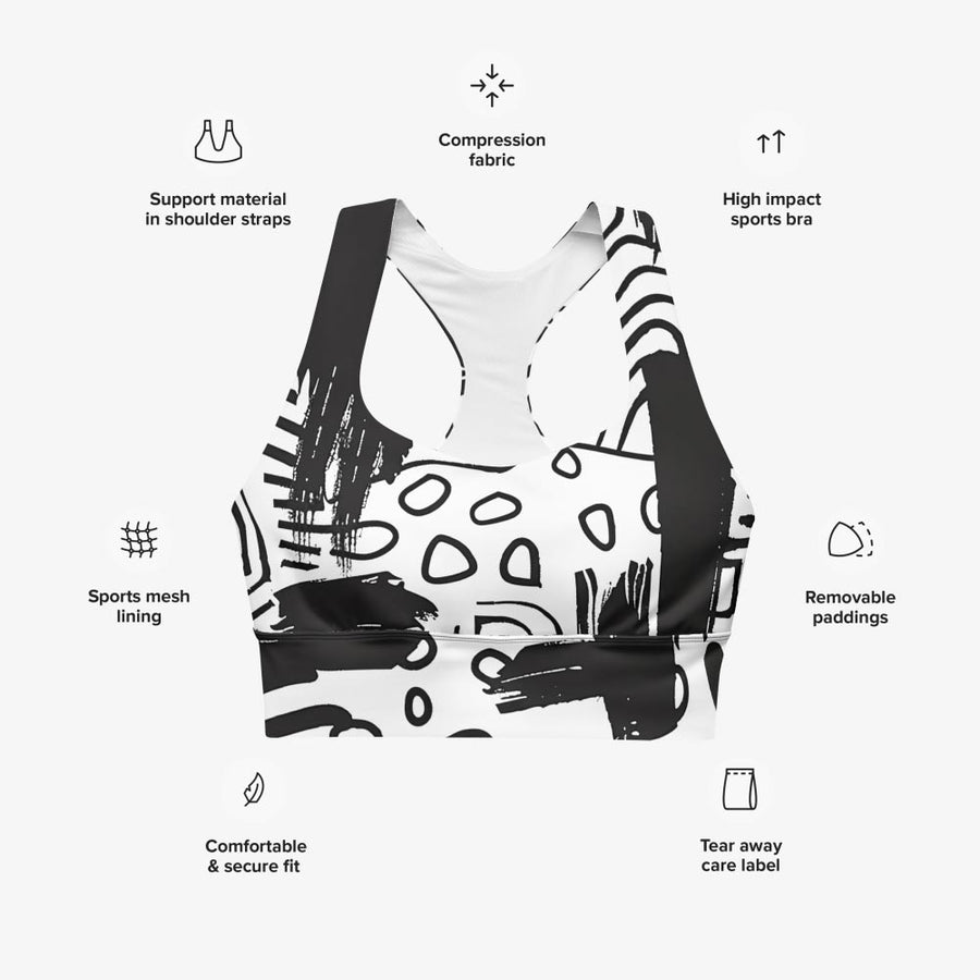 Recycled High Impact Bra "Black and Wow" Black/White