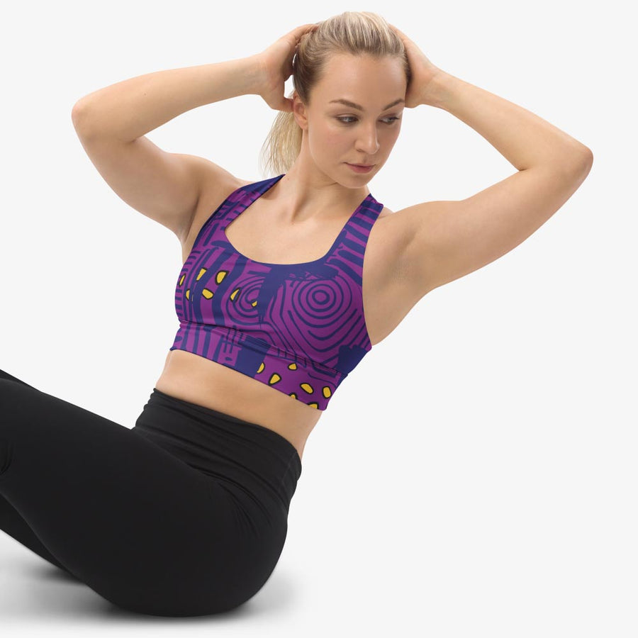 Recycled High Impact Bra "Electric Maze" Purple/Yellow