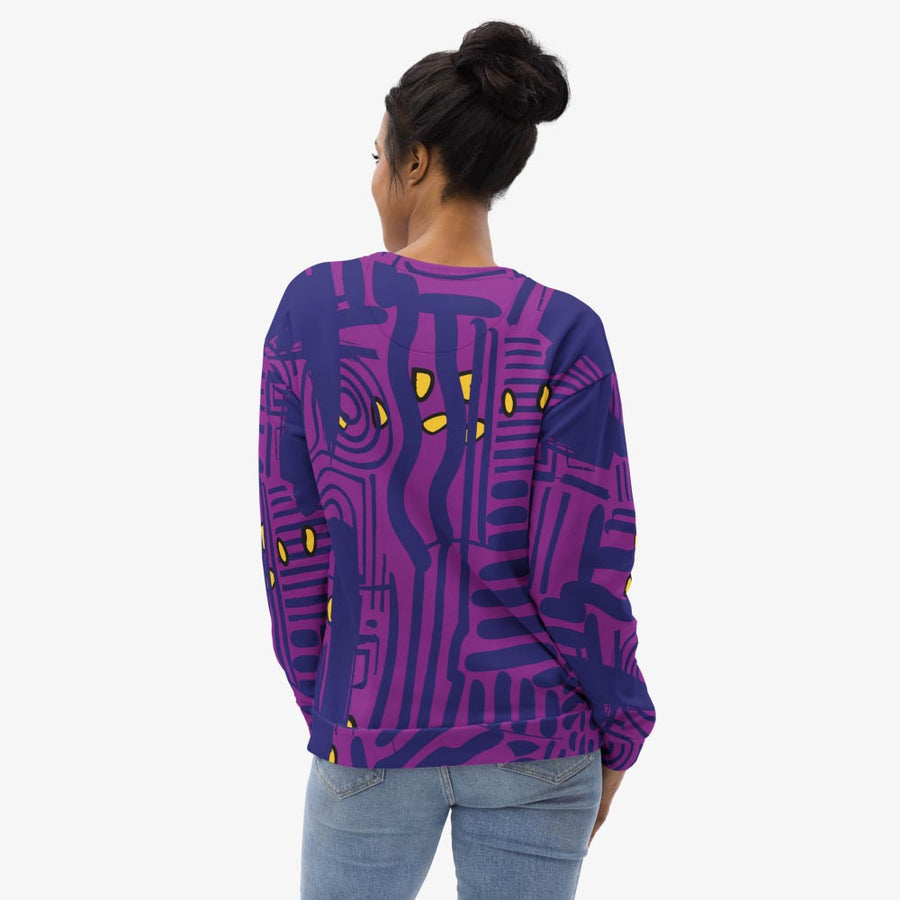 Recycled Fleece Sweatshirt "Electric Maze" Purple/Yellow