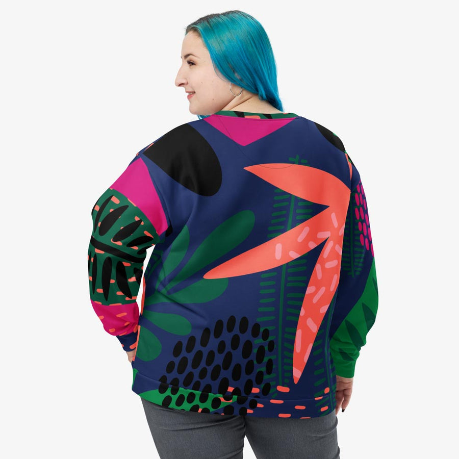 Recycled Fleece Sweatshirt "Floral Funk" Blue, Green, Coral