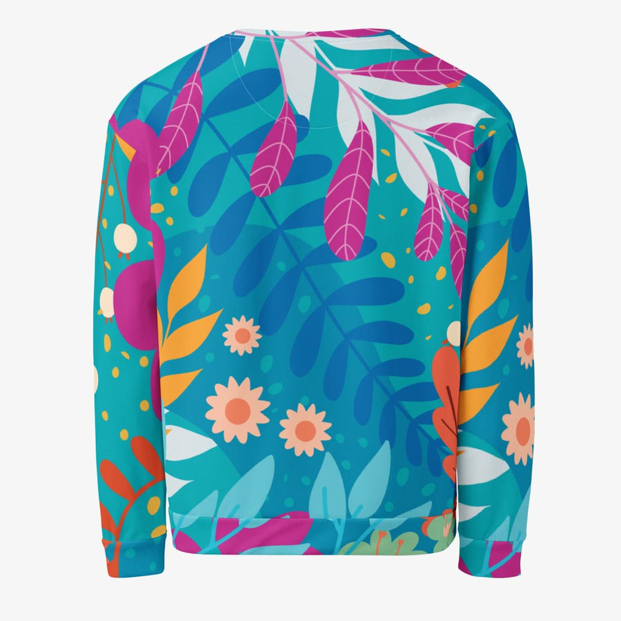 Recycled Fleece Sweatshirt "Petal Party" Turquoise/Fuchsia