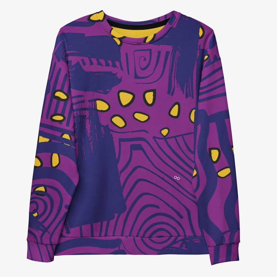 Recycled Fleece Sweatshirt "Electric Maze" Purple/Yellow