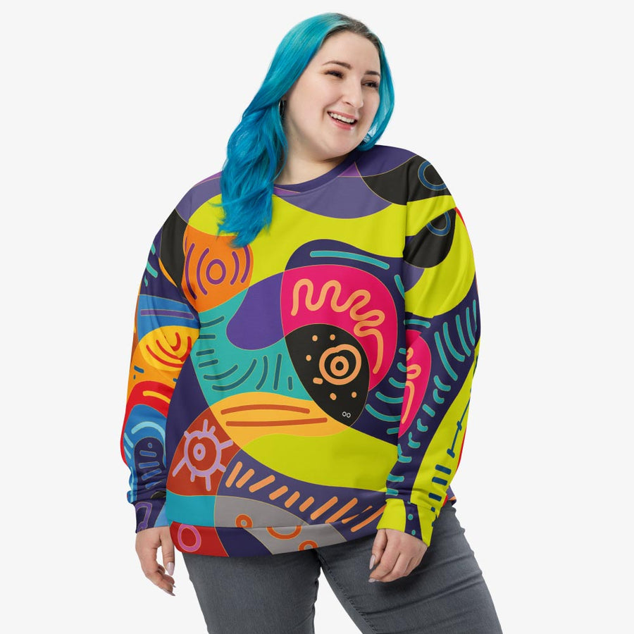 Recycled Fleece Sweatshirt "Funky Batik" Green/Blue/Magenta