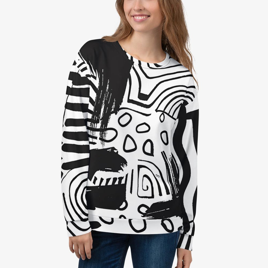 Recycled Fleece Sweatshirt "Black and Wow" Black/White