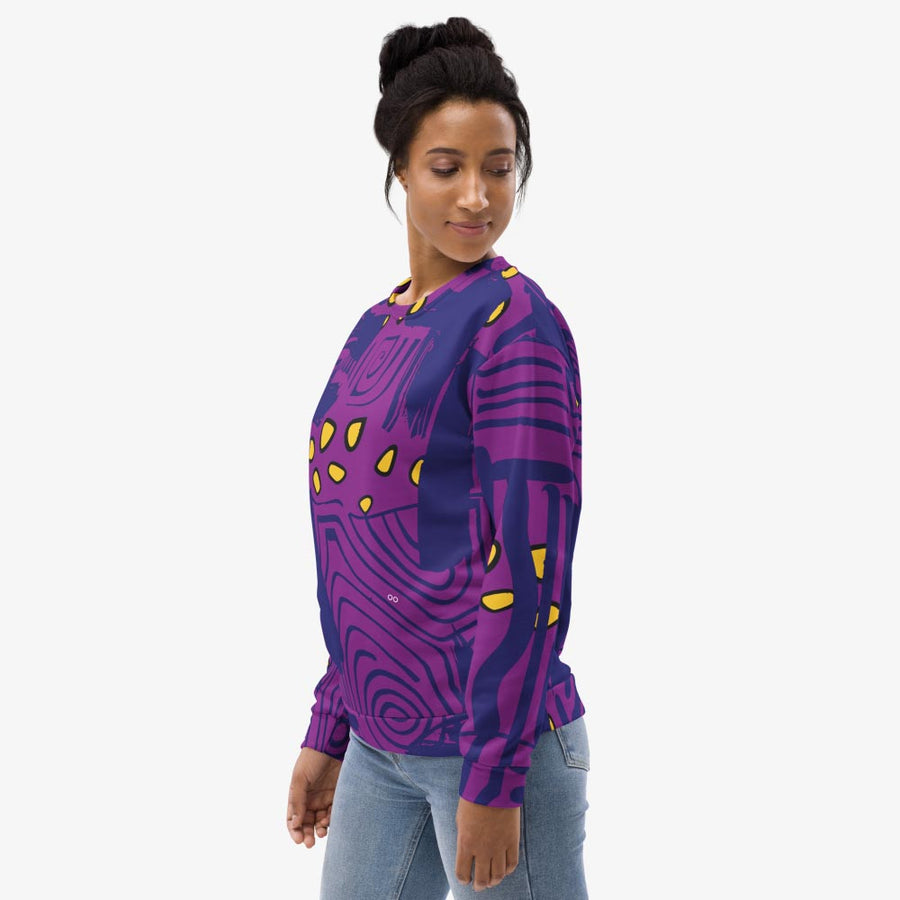 Recycled Fleece Sweatshirt "Electric Maze" Purple/Yellow