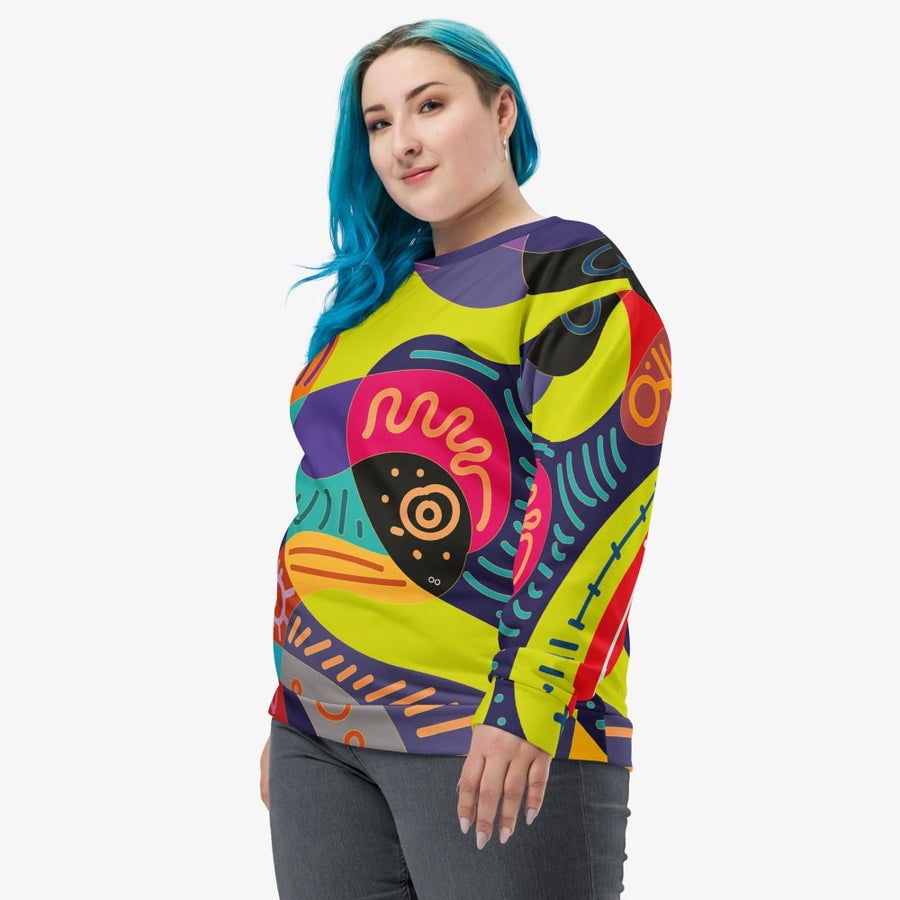 Recycled Fleece Sweatshirt "Funky Batik" Green/Blue/Magenta