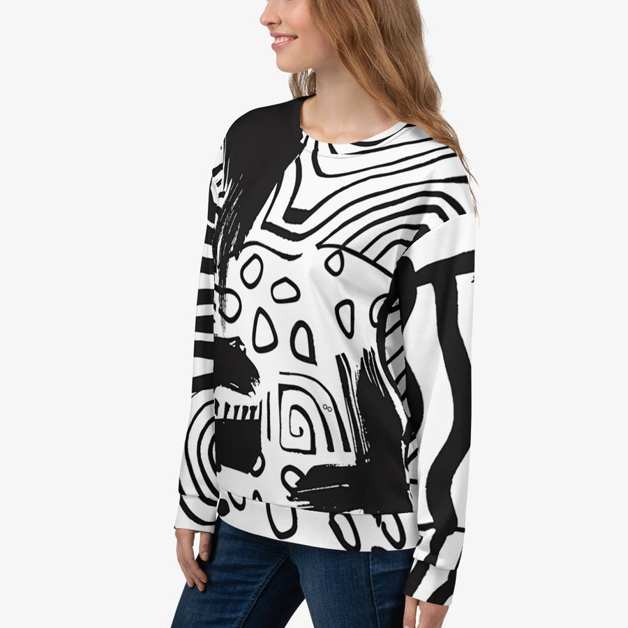 Recycled Fleece Sweatshirt "Black and Wow" Black/White