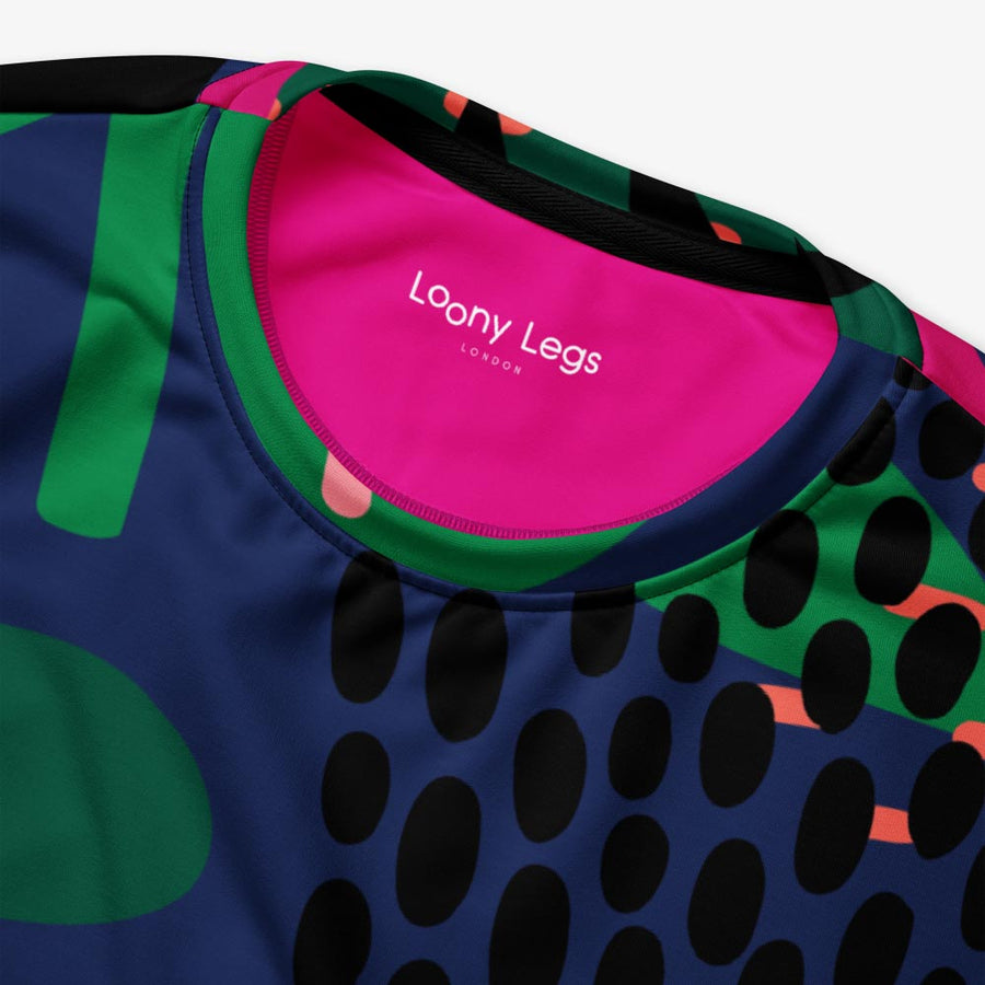 Recycled Fleece Sweatshirt "Floral Funk" Blue, Green, Coral