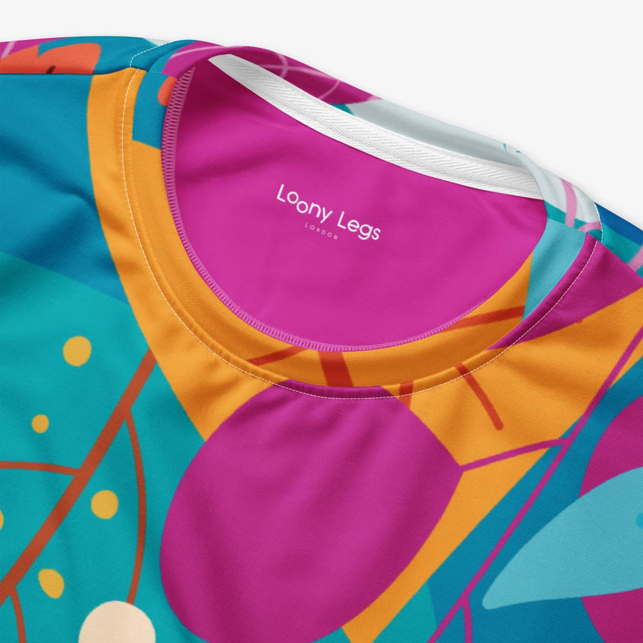 Recycled Fleece Sweatshirt "Petal Party" Turquoise/Fuchsia