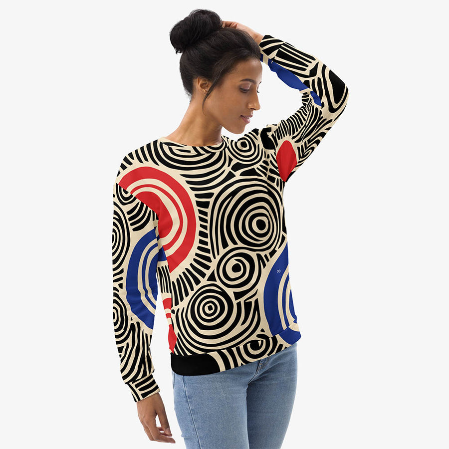 Recycled Printed Sweatshirt "Vertigos" Black/Blue/Red