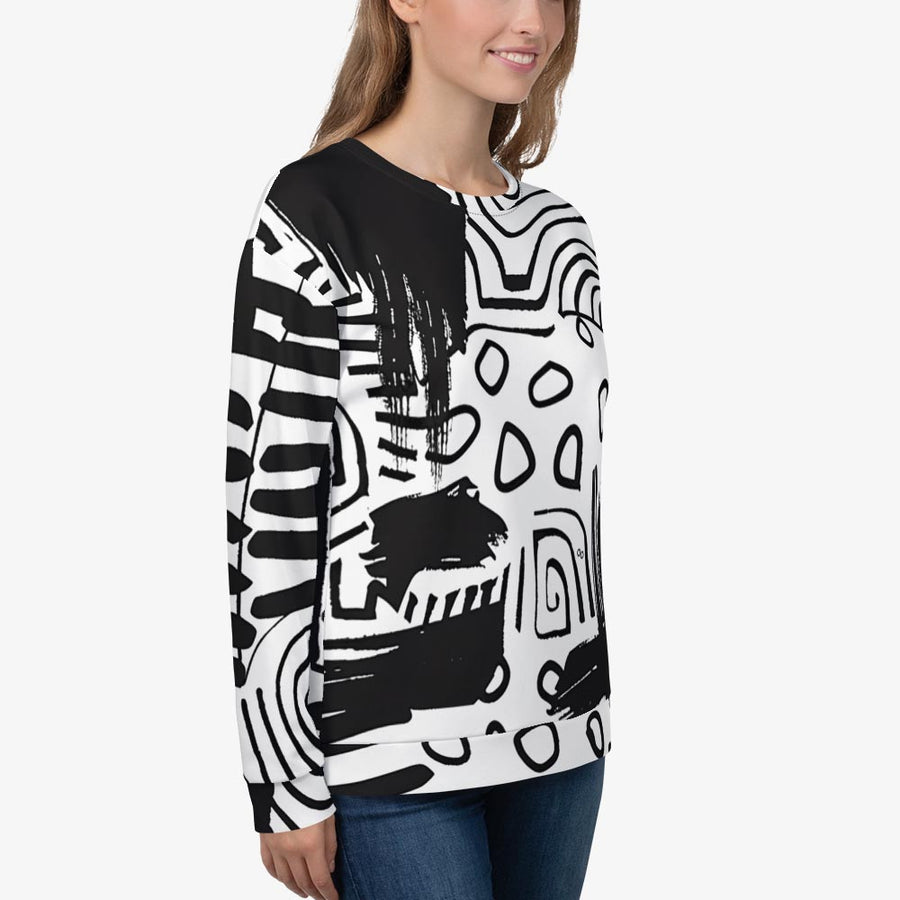 Recycled Fleece Sweatshirt "Black and Wow" Black/White