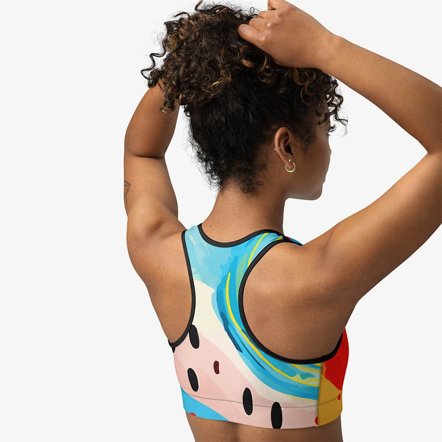 Printed Sports Bra "Fluid Flow" Blue/Red/Yellow