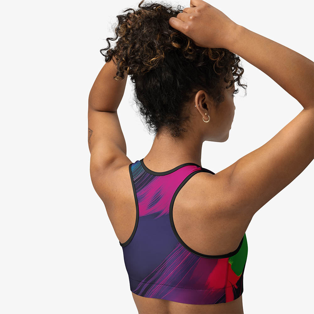 purple abstract sport bra back view